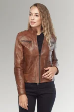 Womens Brown Biker Jacket 3