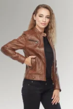 Womens Brown Biker Jacket 4