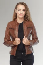 Womens Brown Biker Jacket 5