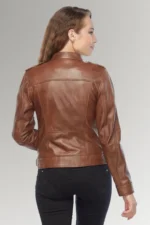 Womens Brown Biker Jacket 6