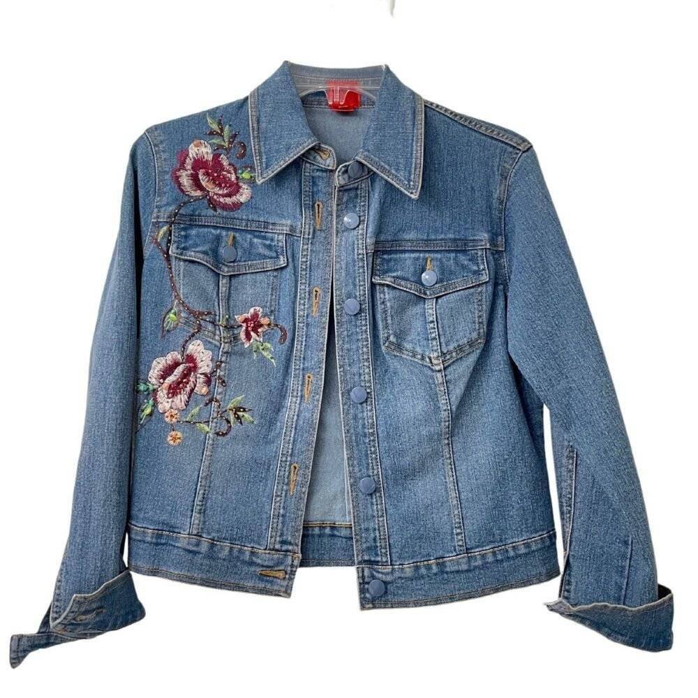 embroidered denim jacket womens