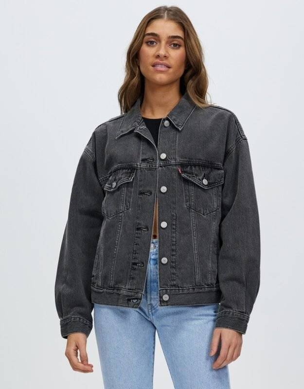 Grey denim jacket for women front view