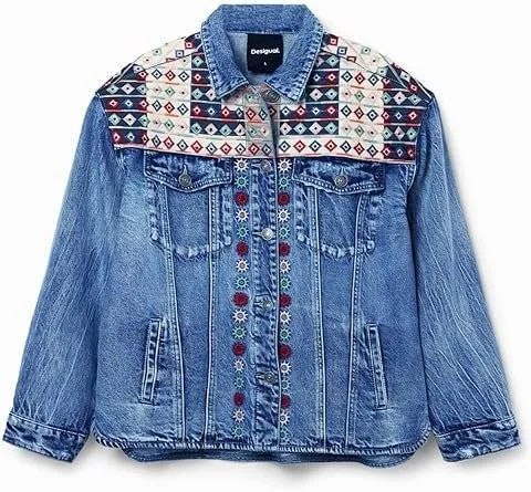 Womens Denim Jacket With Embroidery front view