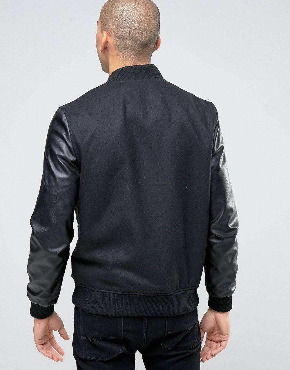 Bomber Jacket With Leather Sleeves 1