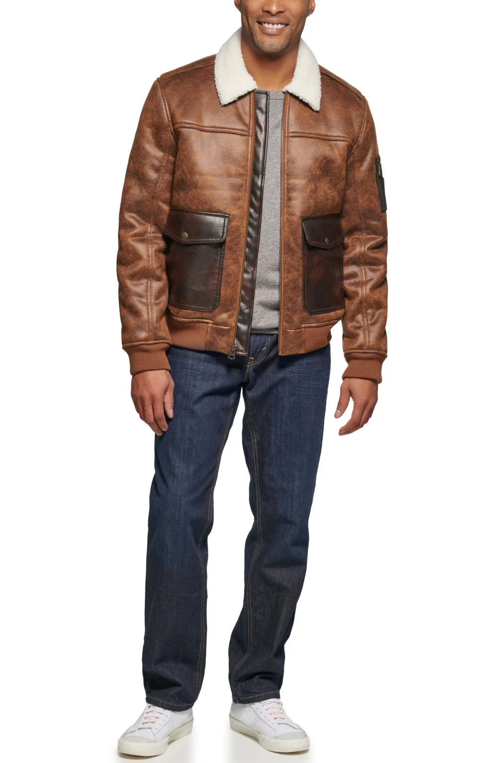 Aviator Bomber Jacket With Sherpa Collar