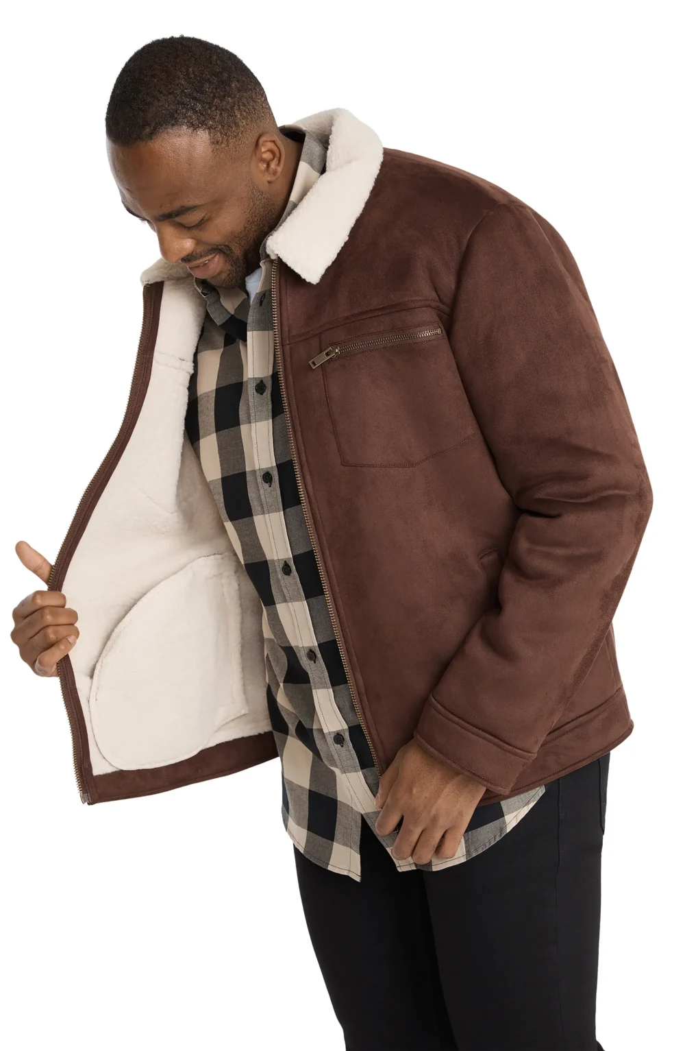 Aviator Faux Leather Jacket Brown