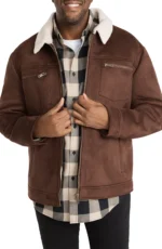 Aviator Faux Leather Jacket Brown