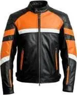 Black And Orange Leather Motorcycle Jacket