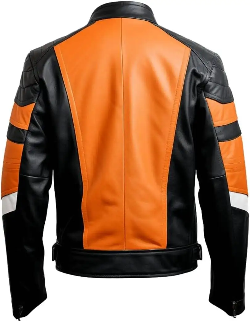 Black And Orange Leather Motorcycle Jacket 2