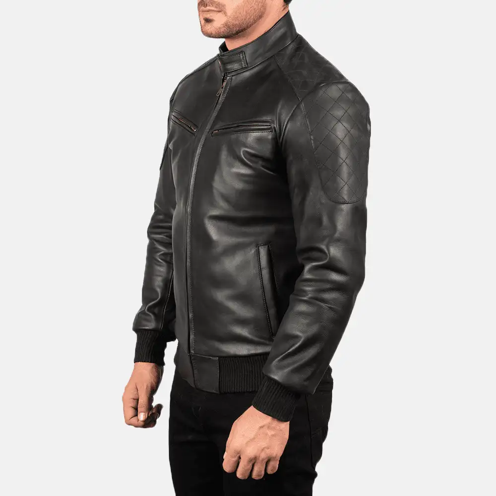 Black Leather Bomber 1