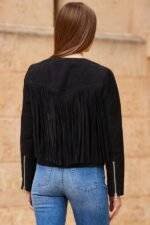 Black Suede Fringe Jacket Womens 2