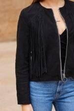 Black Suede Fringe Jacket Womens 3