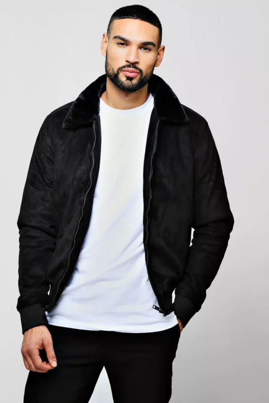 Black Suede Jacket With Fur