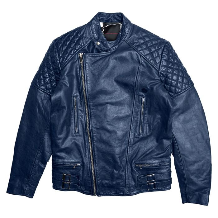 Blue Leather Motorcycle Jacket