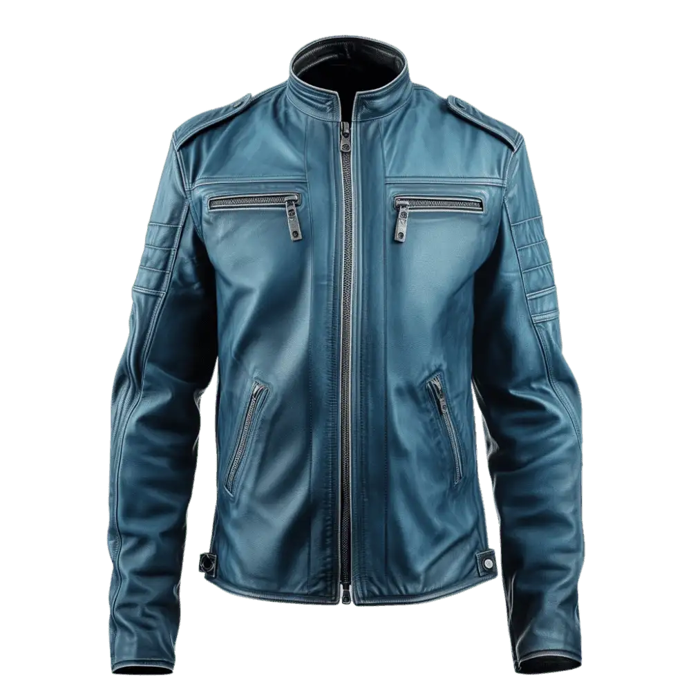 Blue Motorcycle Leather Jacket