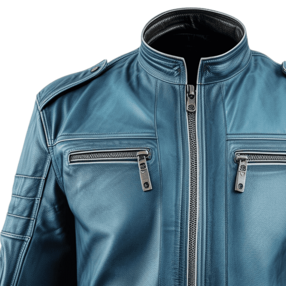 Blue Motorcycle Leather Jacket 2