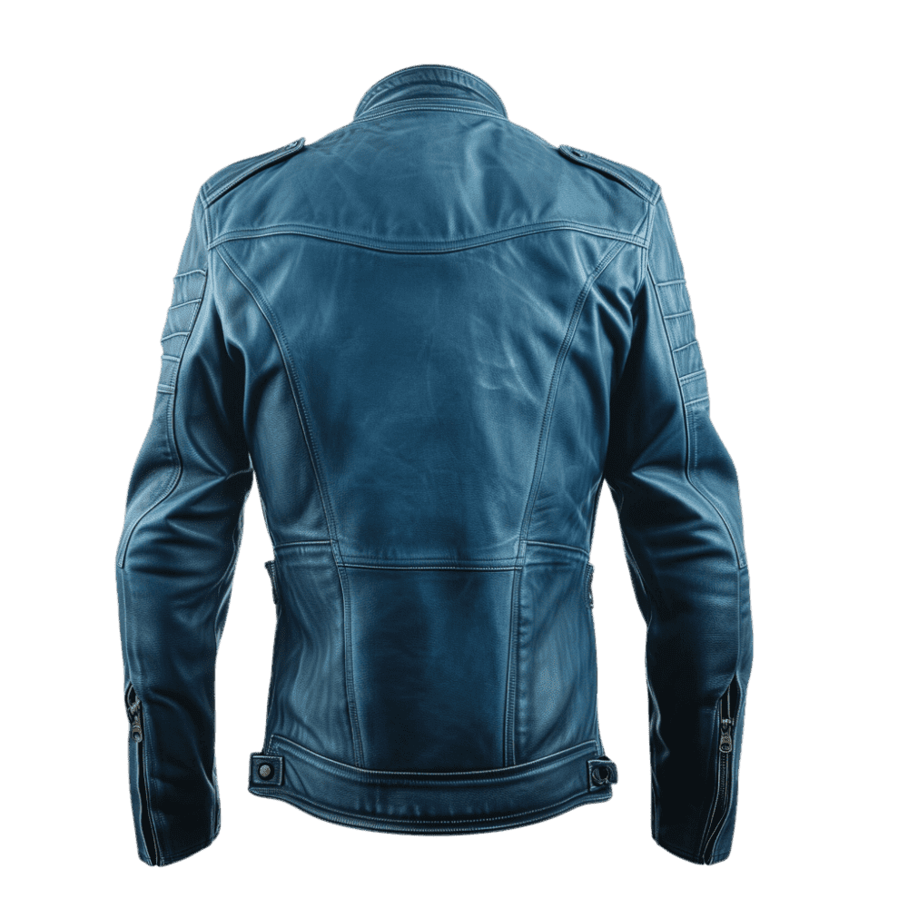 Blue Motorcycle Leather Jacket 4