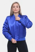 Blue Satin Bomber Jacket 3