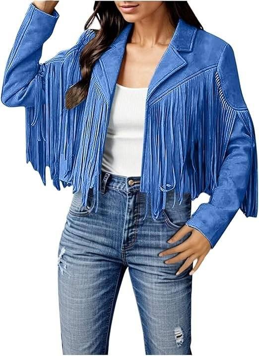 Blue Suede Fringe Jacket