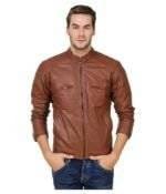 Brown Faux Leather Biker Jacket