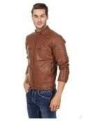 Brown Faux Leather Biker Jacket 2