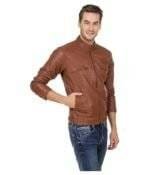 Brown Faux Leather Biker Jacket 3