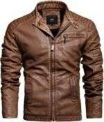 Brown Leather Jacket Men Motorcycle 2