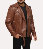 Brown Leather Motorcycle Jacket With Armor