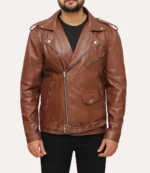 Brown Leather Motorcycle Jacket With Armor 3