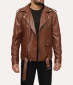 Brown Leather Motorcycle Jacket With Armor 5