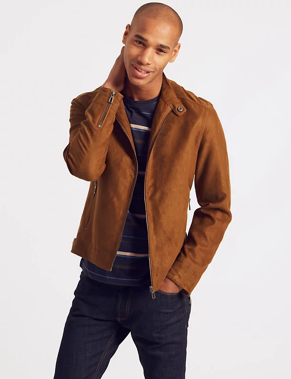 Brown Suede Biker jacket Mens