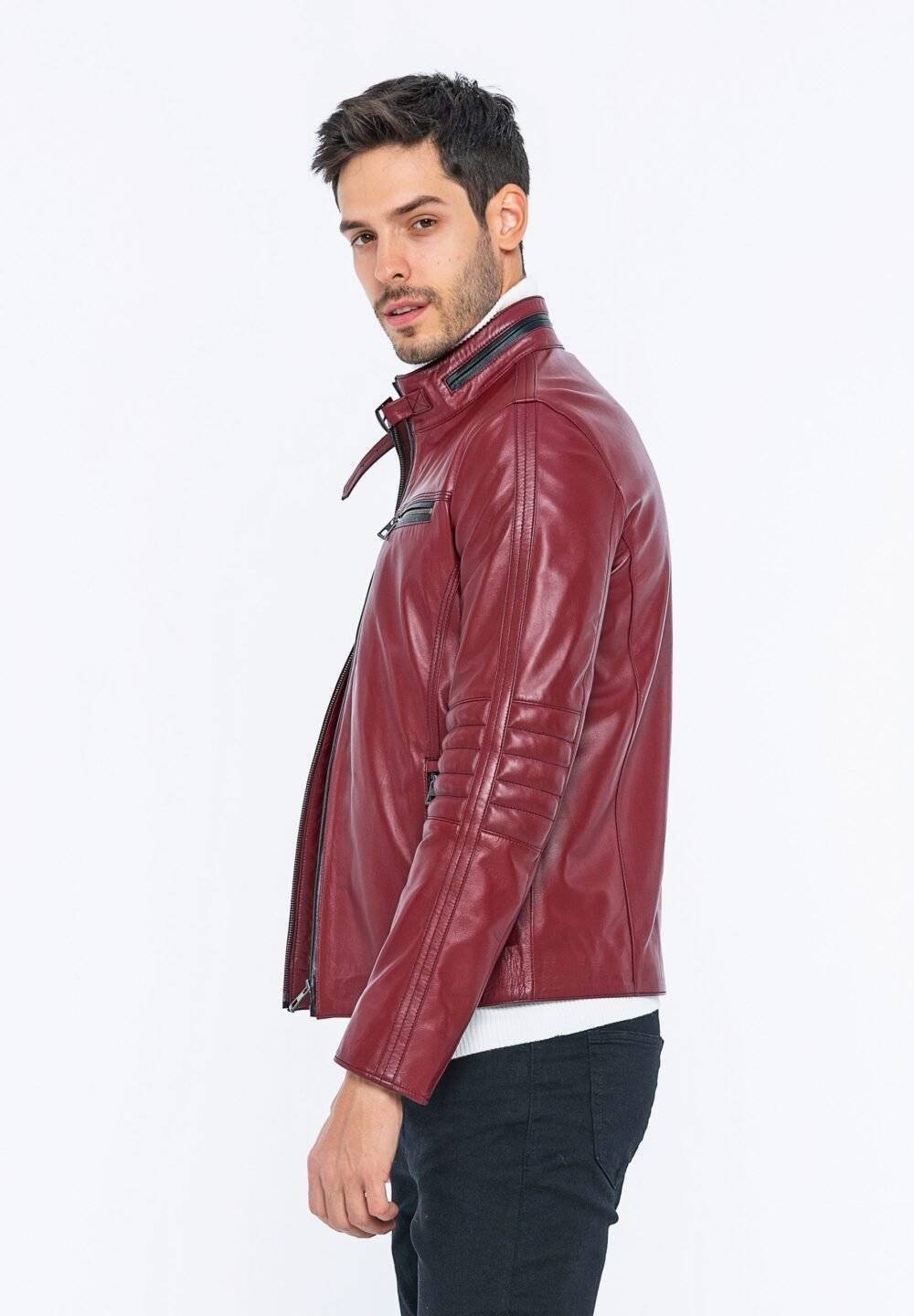 Burgundy Leather Motorcycle Jacket Mens 2