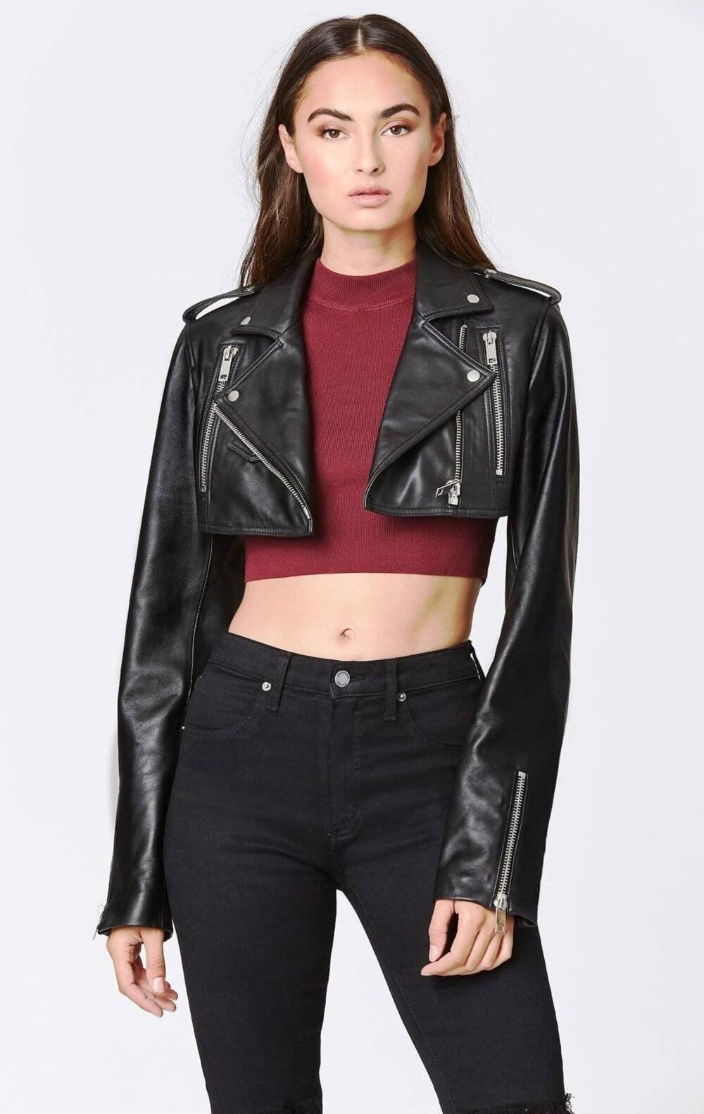 Cropped Leather Motorcycle Jacket 2