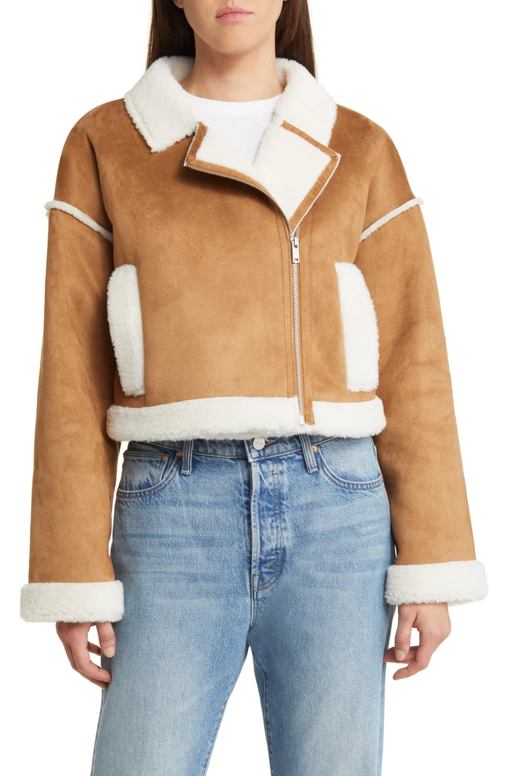 Cropped Shearling Aviator Jacket