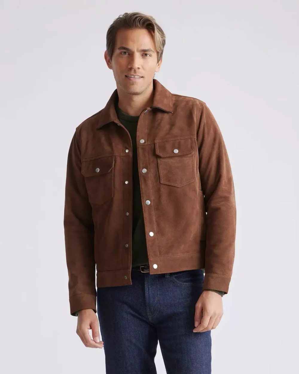 Dark Brown Suede Trucker Jacket