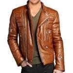 Distressed Brown Leather Motorcycle Jacket Mens