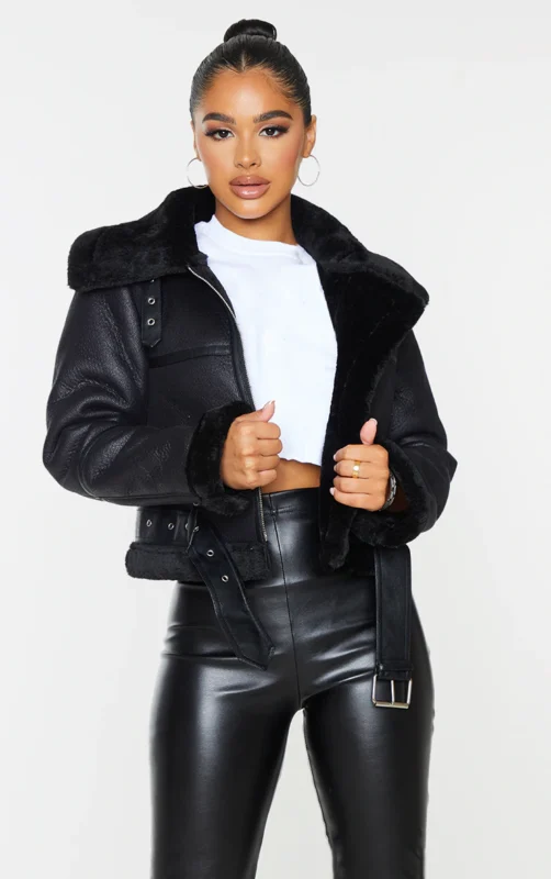 Faux Leather Aviator Jacket Ladies