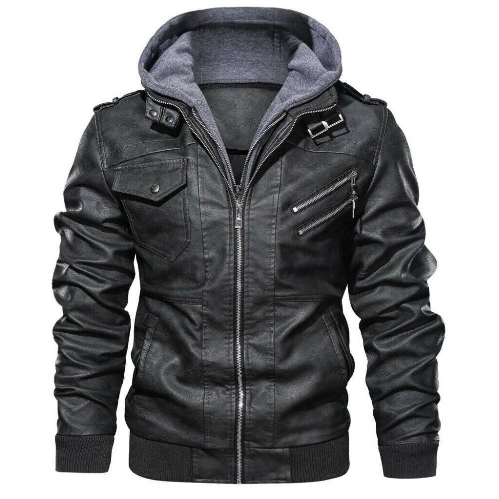 Faux Leather Hooded Biker Jacket