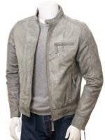 Grey Leather Motorcycle Jacket