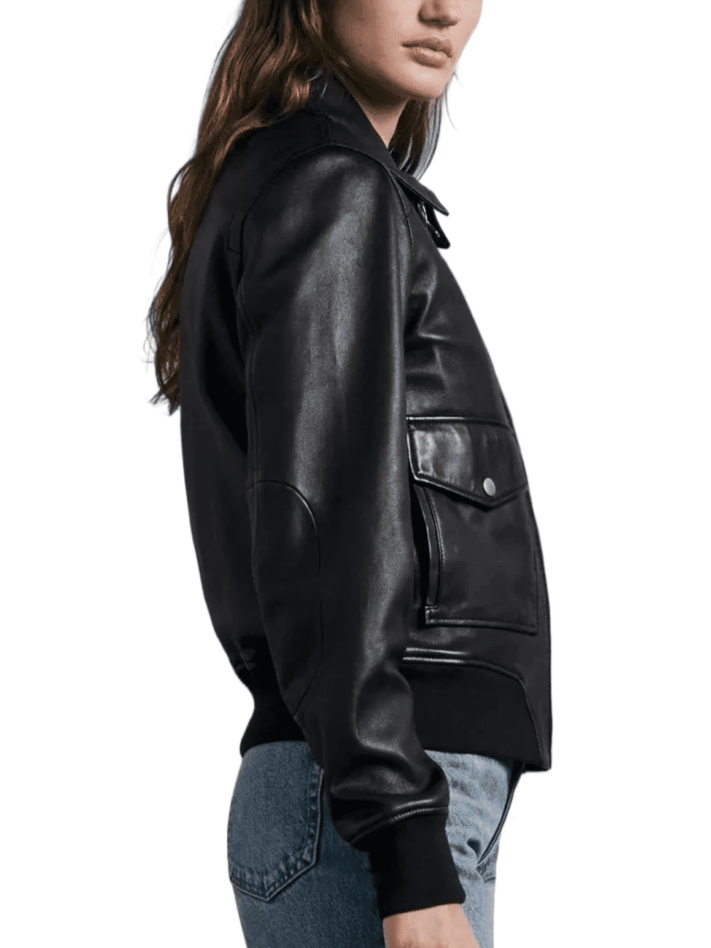 Ladies Leather Bomber Jacket Black 1