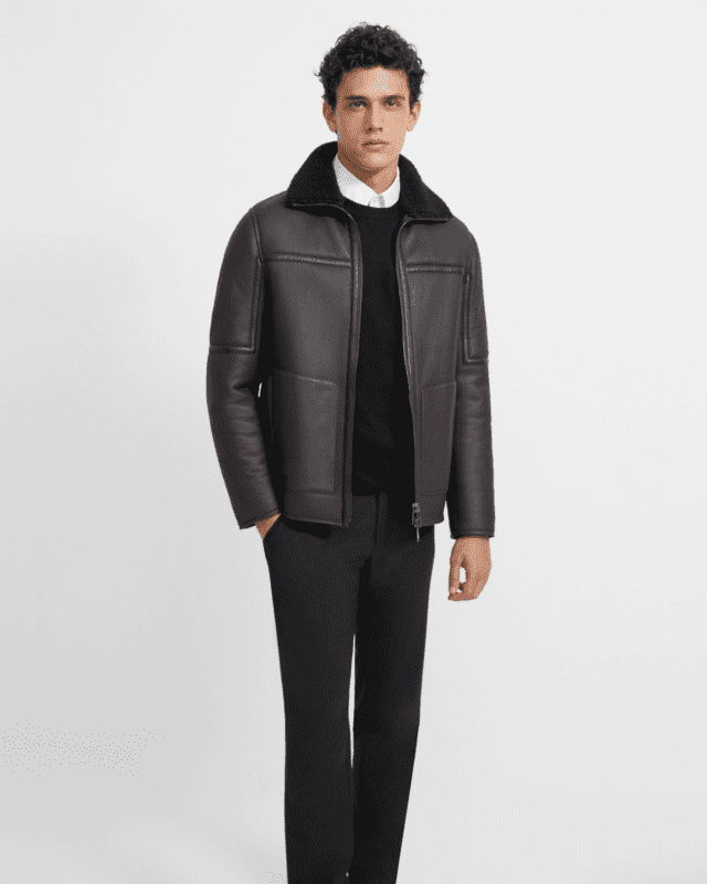 Leather Aviator Jacket With Sheepskin