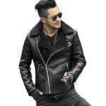 Leather Biker Jacket With Faux Fur Collar