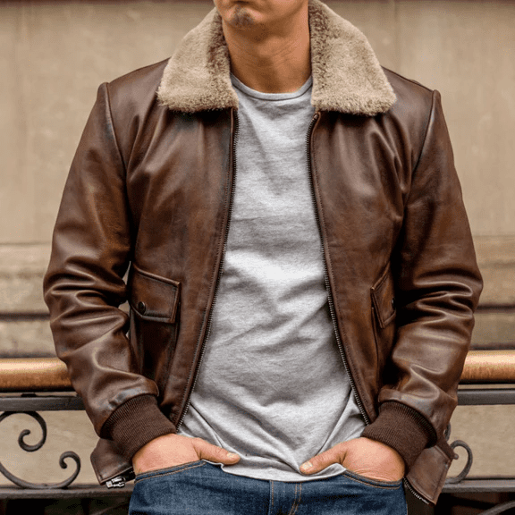 Leather Bomber Jacket With Fur Collar Mens