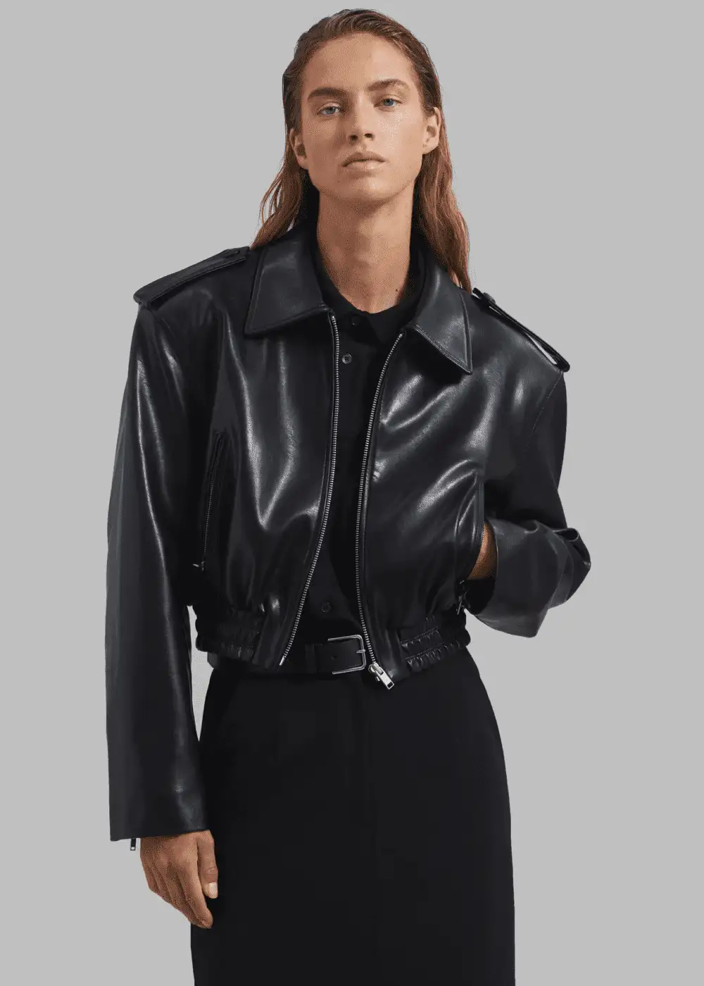 Leather Crop Bomber Jacket