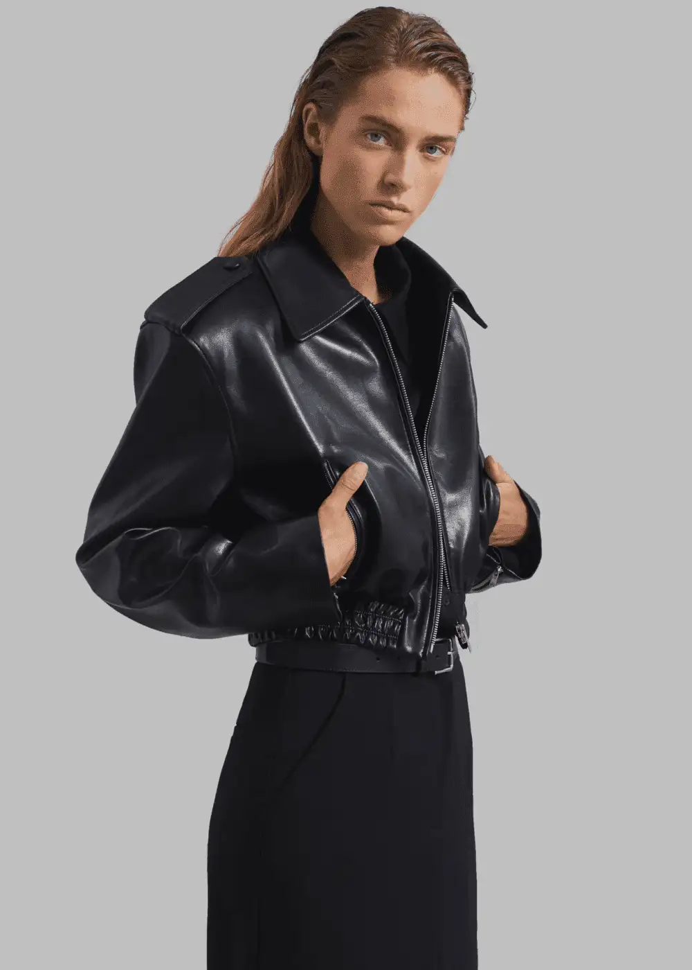 Leather Crop Bomber Jacket 2