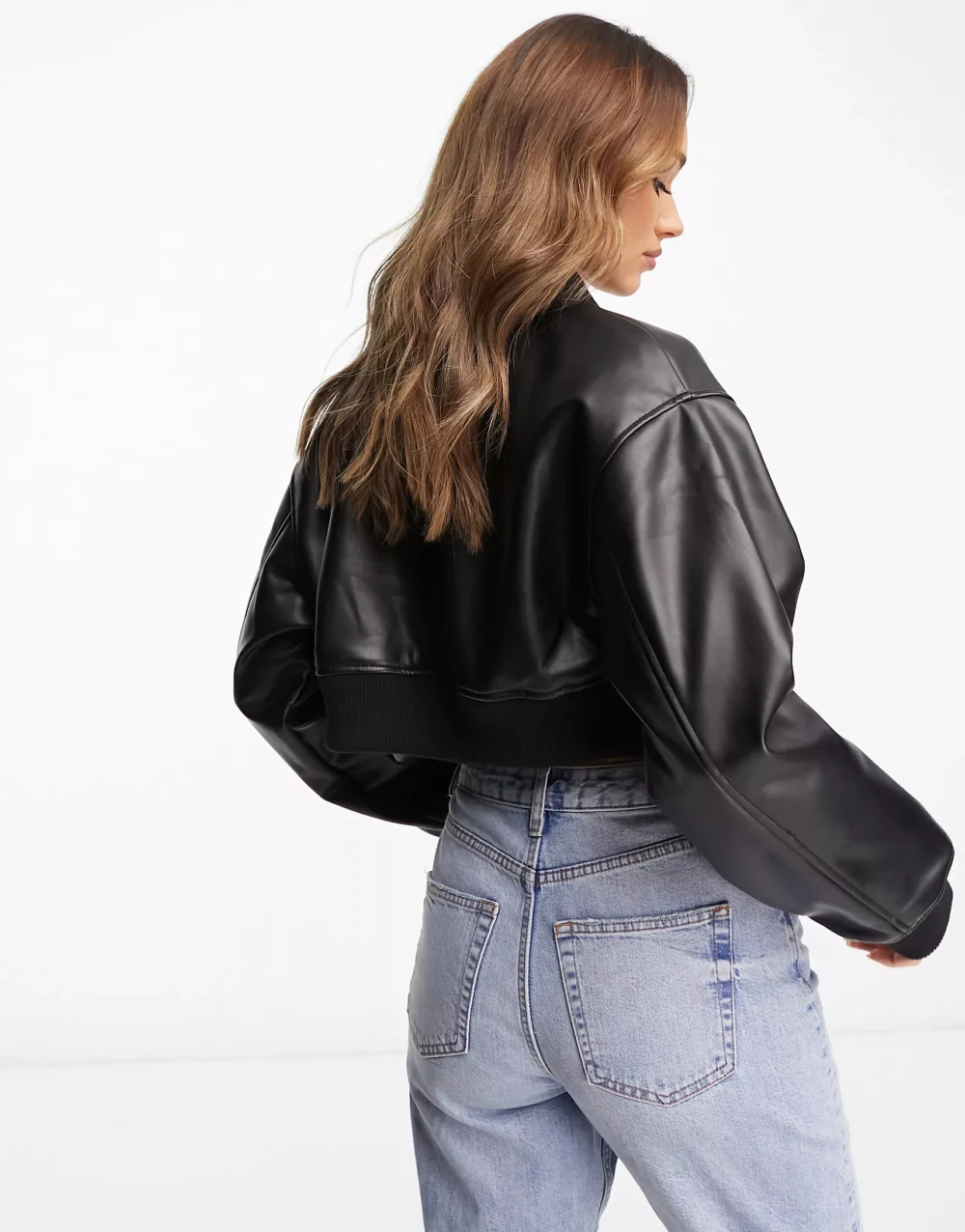 Leather Cropped Bomber Jacket 3