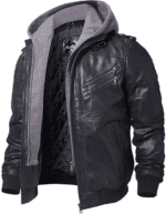 Leather Jacket With Hoodie - Front View