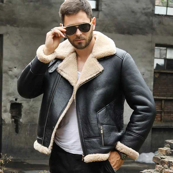 Leather Sheepskin Bomber Jacket