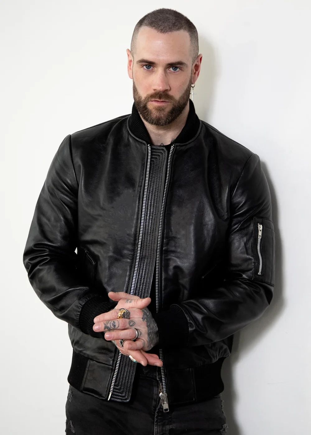 Mens Black Leather Aviator Jacket