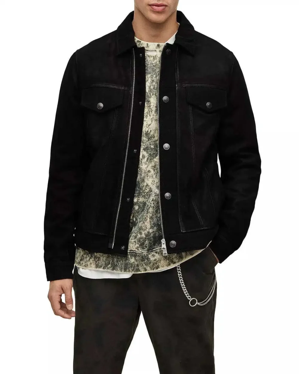 Mens Black Suede Trucker Jacket